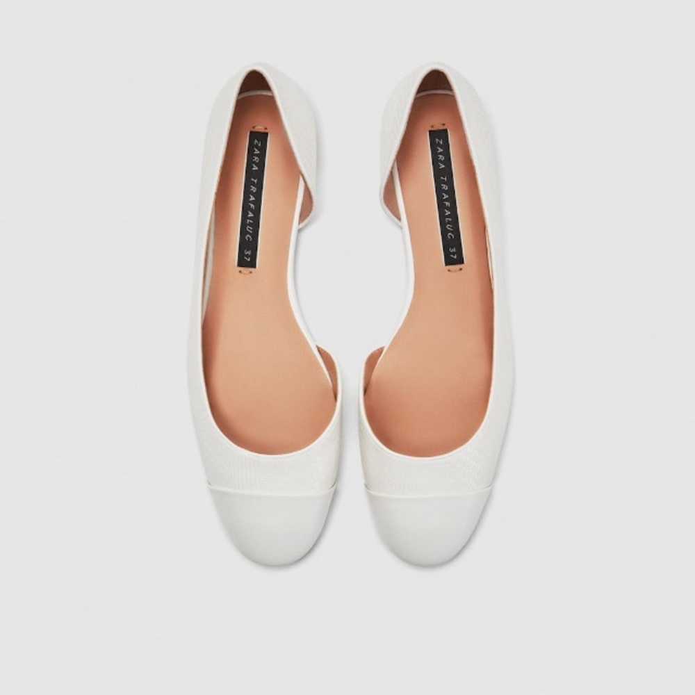 Zara White Ballet Flats with Cap Toe